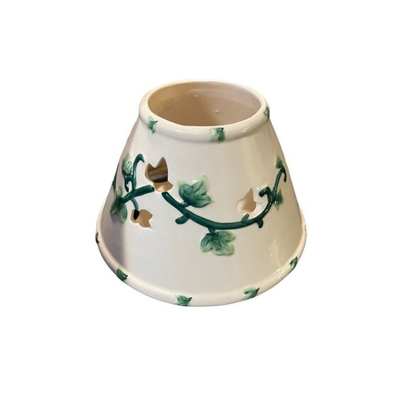 Candle Shade Ivory with Green Vines & Leaves Ceramic Jar Candle Topper Shade - Picture 2 of 8
